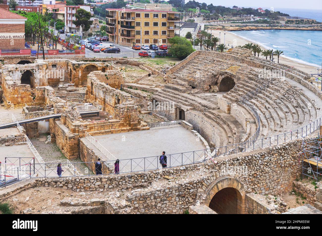 Amphithéâtre romain de 2nd siècles, Tarragone, province de Tarragone, Catalogne, Espagne. Il peut accueillir jusqu'à 15 000 spectateurs. L'ensemble archéologique Banque D'Images