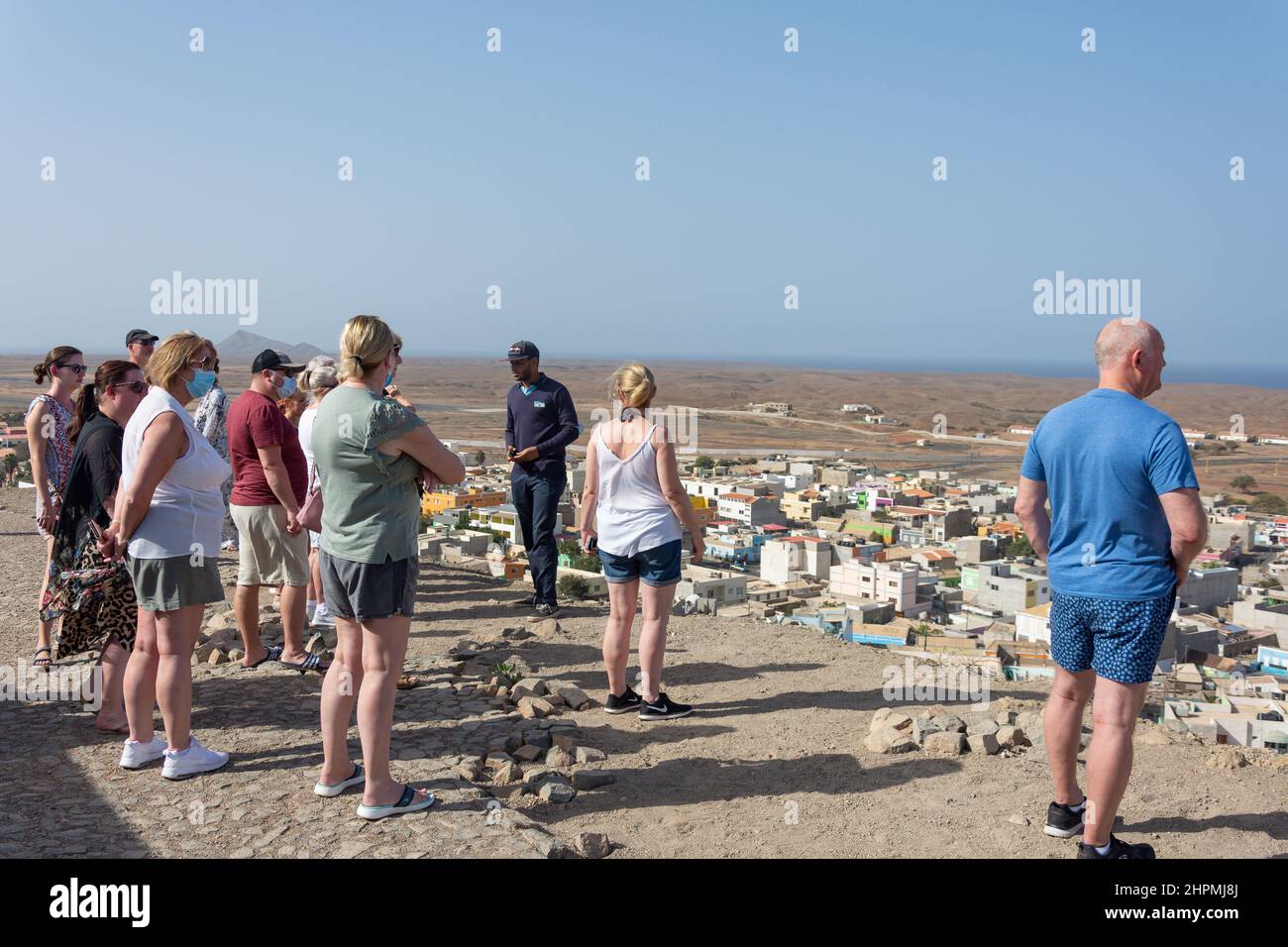 Visite de groupe de la ville de Monte Curral, Espargos, Sal (IIha do Sal), República de Cabo (Cap-Vert) Banque D'Images