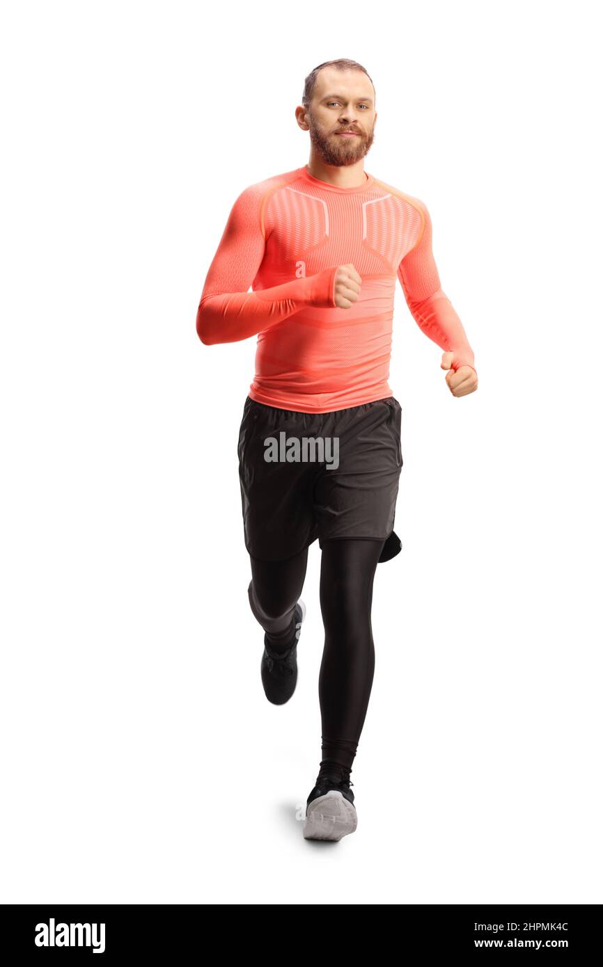 Homme barbu dans les vêtements de sport courant isolé sur fond blanc Banque D'Images