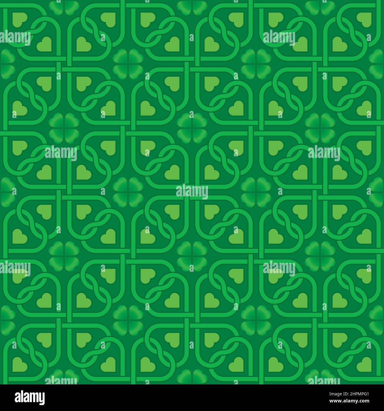 Motif vectoriel sans couture pour la Saint Patrick. Trèfle, coeur et fond inclinable Celtic Knot de couleur verte. Illustration de Vecteur
