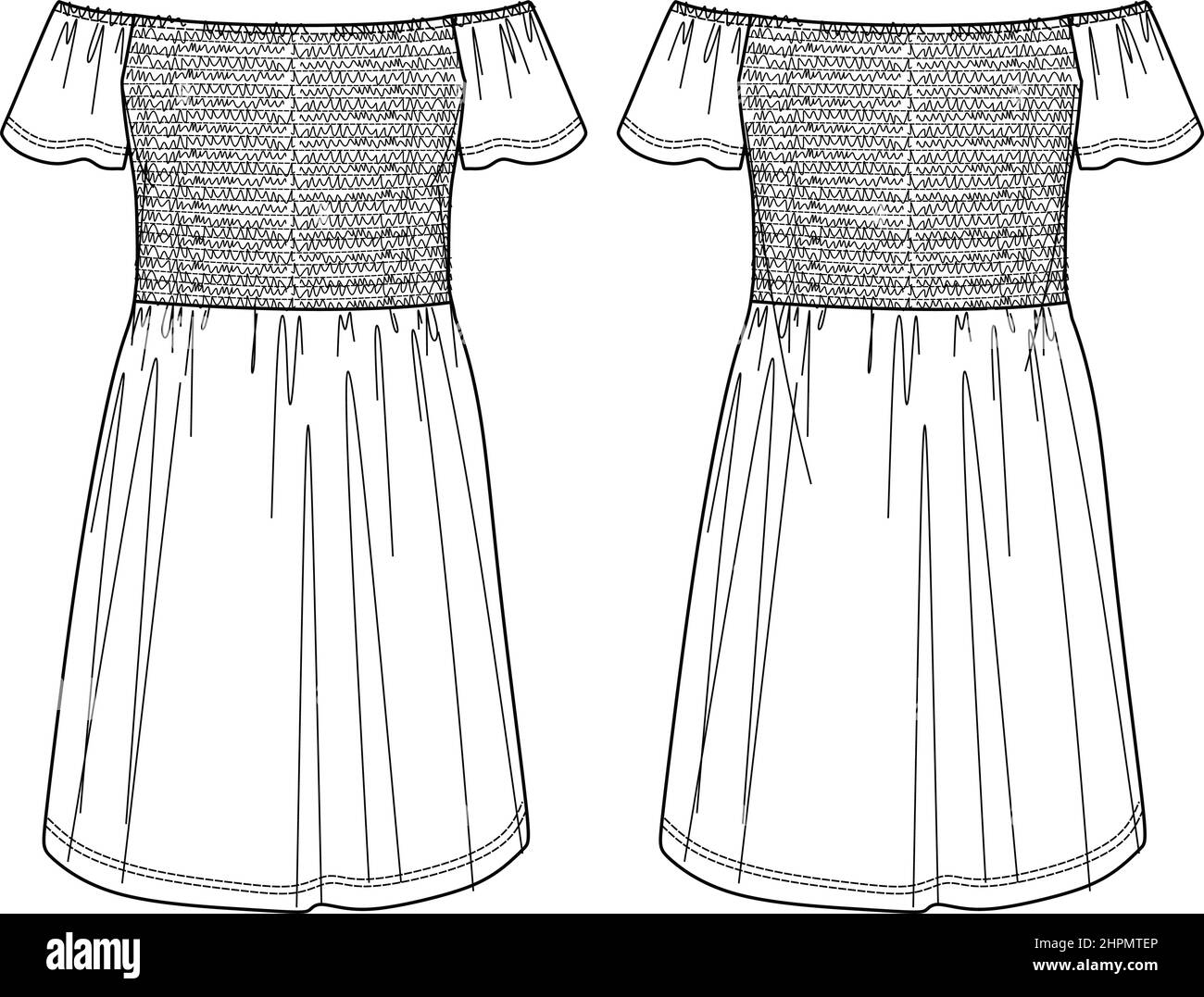 Vector robe mode CAD, femme robe sans manches dessin technique, modèle, croquis Illustration de Vecteur