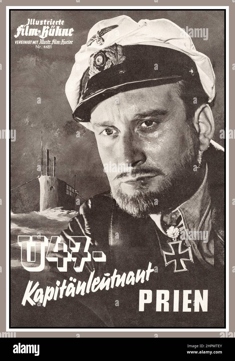 Vintage film Poster sous-marin nazi U47 – Kapitänleutnant Prien (Anglais: U 47 – Lieutenant Commandant Prien) est un film de propagande en noir et blanc en partie fictif 1958 de guerre allemande décrivant la carrière de la Seconde Guerre mondiale du capitaine de bateau en U Günther Prien. Il est l'étoile de Dieter Eppler et Sabine Sesselmann et a été réalisé par Harald Reinl. L'histoire est vaguement basée sur le record de combat de Prien et le commandement du sous-marin U-47. Son exploit le plus célèbre était le naufrage du cuirassé britannique HMS Royal Oak à l'ancre à Scapa Flow. Ses réalisations en tant que commandant de U-boat ont été fortement idolisées par Joseph Goebbels Propaganda Minist Banque D'Images