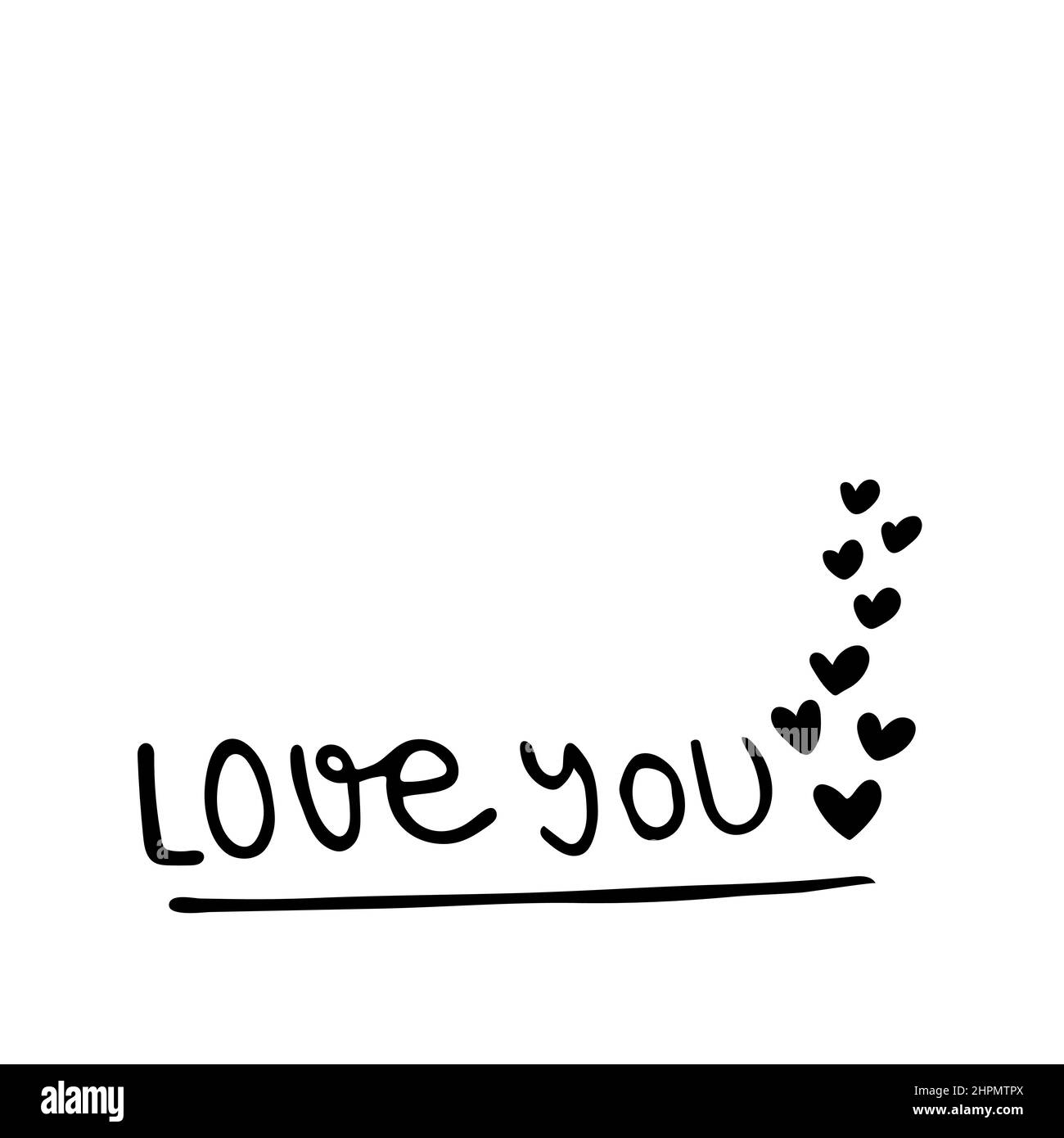 Vous aimez le lettrage. Tracé à la main avec un marqueur. Formes de cœur. Couleur noire. Illustration vectorielle, conception plate Illustration de Vecteur