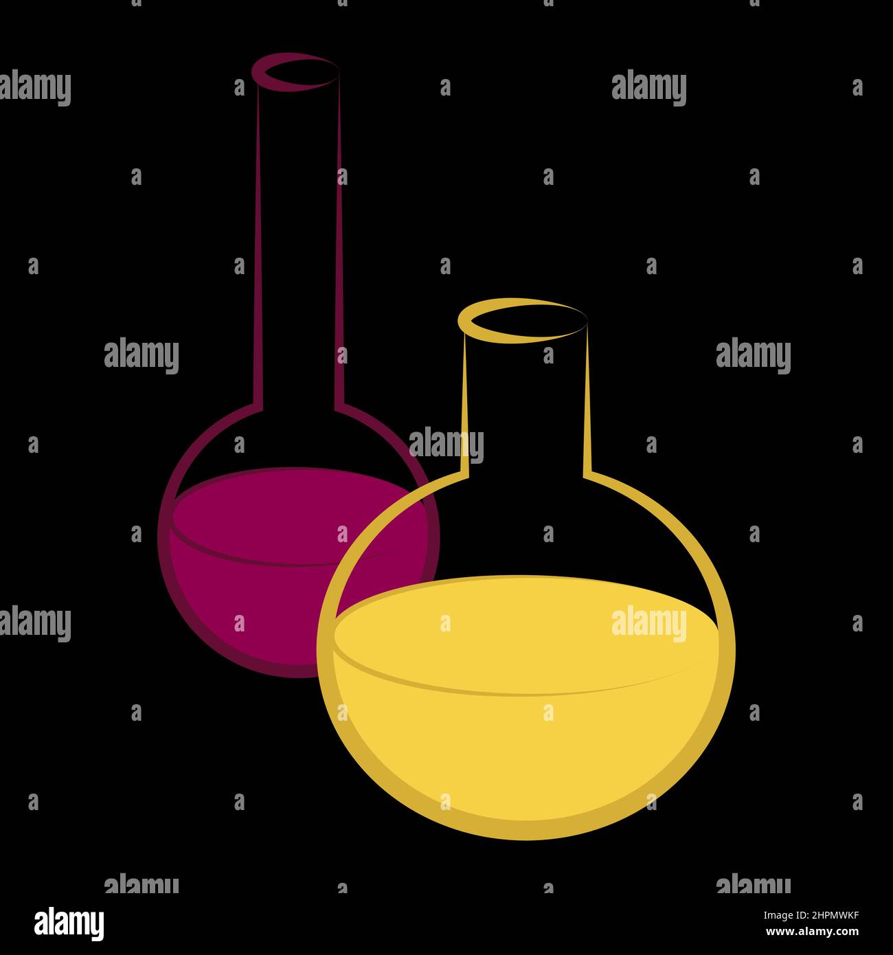 Les icônes vectorielles des tubes à essai chimiques définissent des illustrations minimalistes.Expérimentez des flacons chimiques pour la science isolés sur fond noir. Illustration de Vecteur