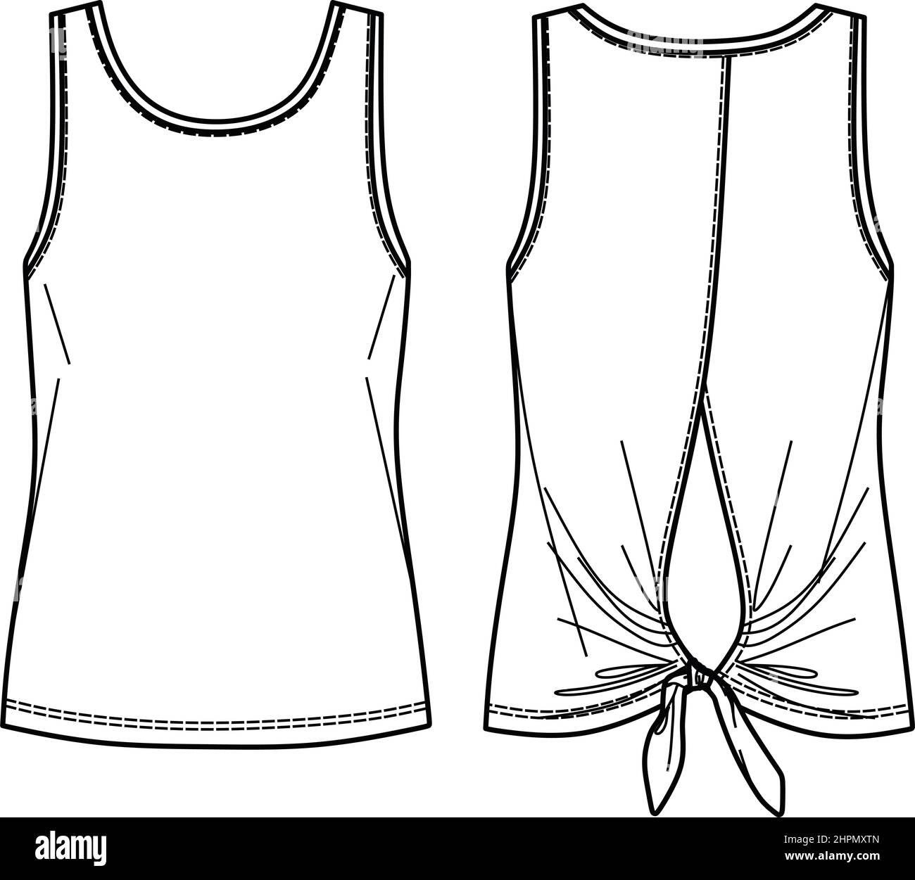 Vector femmes T-shirt mode CAD, femme sans manches haut dessin technique, esquisse, modèle Illustration de Vecteur