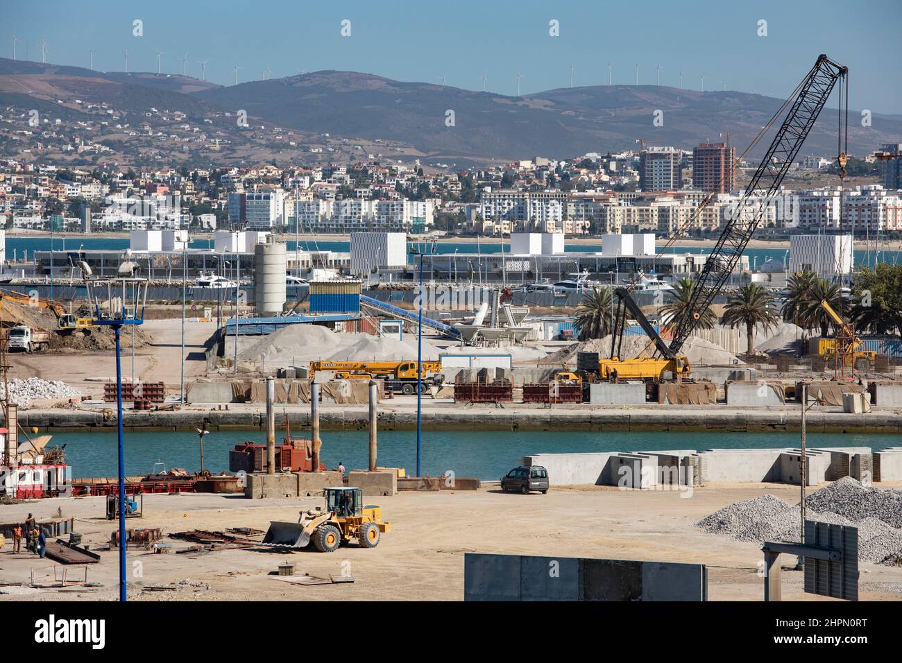 Travaux de construction au port du centre-ville de Tanger, au Maroc, en Afrique du Nord. Banque D'Images