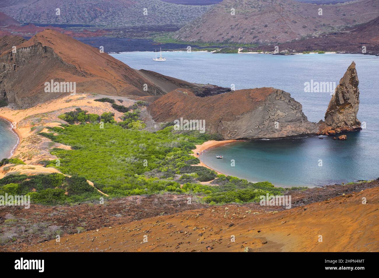 Avis de Pinnacle Rock sur Bartolome island, Parc National des Galapagos, Equateur. Cette île offre certains des plus beaux paysages de l'archipela Banque D'Images