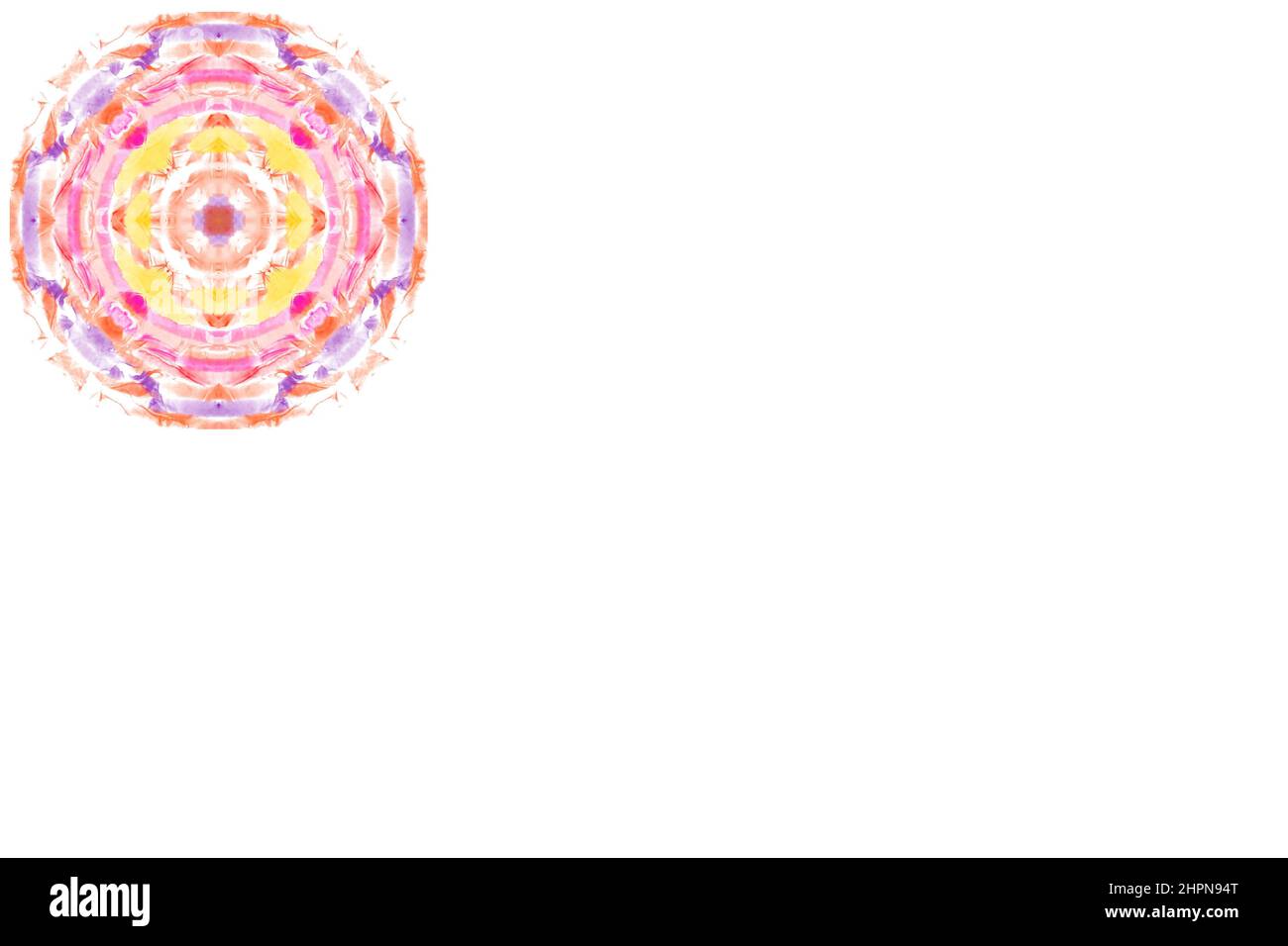 Cercles d'encre colorée sur fond blanc avec beaucoup d'espace pour le texte. Les couleurs incluent le jaune, le bleu, le rose et l'orange. Banque D'Images