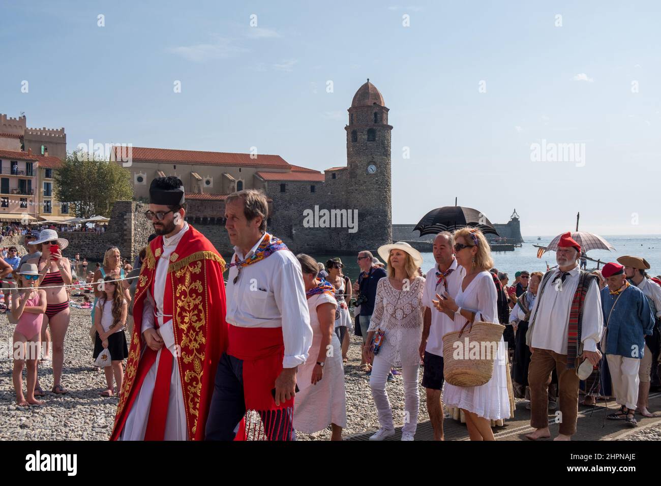 FRANCE Pyrénées Orientales Roussillon Côte vermeille collioure typique festival portuaire français santa notre dame des anges procession 16 août Banque D'Images