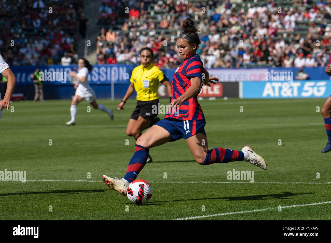 Carson, Californie, États-Unis. 20th févr. 2022. Les États-Unis ont présenté Sophia Smith (11) lors d'un match international de football entre les États-Unis et la Nouvelle-Zélande, dans la coupe SheBelieves, au parc sportif Dignity Health à Carson, en Californie. Justin Fine/CSM/Alamy Live News Banque D'Images