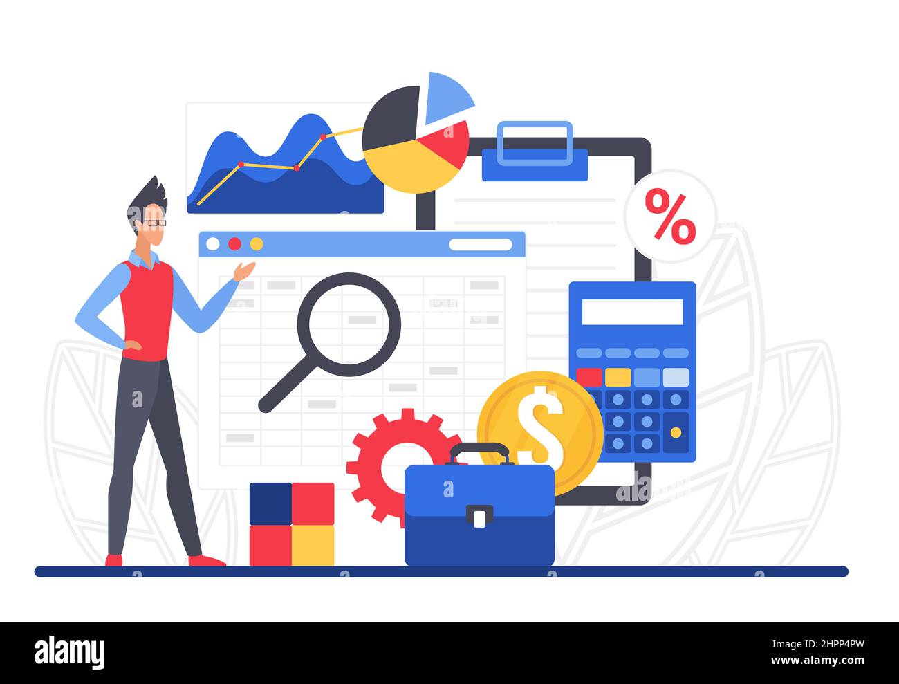 Analyse spécialisée de la comptabilité financière et de l'audit. Analyse et déclaration du système de transaction de données économiques Illustration de Vecteur