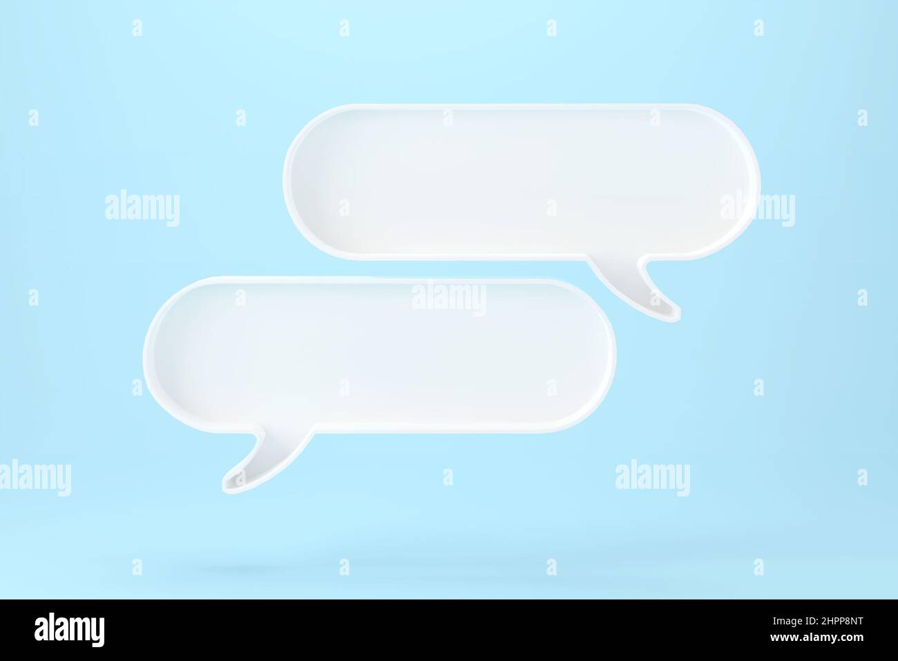 Deux broches de bulle de parole blanc vierge isolées sur fond blanc, 3D rendu Banque D'Images