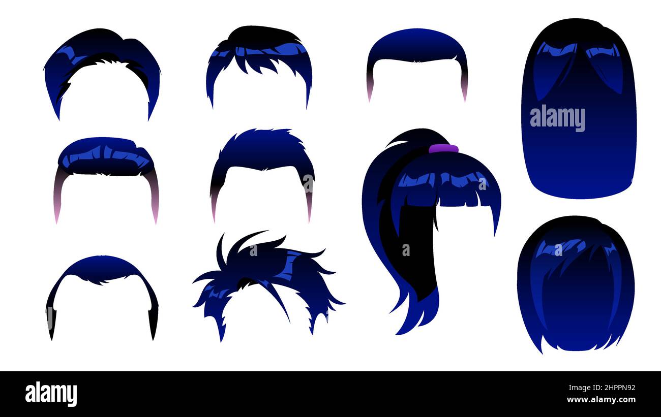Ensemble de coiffures d'Avatar de mode pour hommes et femmes. Coiffeurs bleus isolés. Illustration vectorielle Illustration de Vecteur