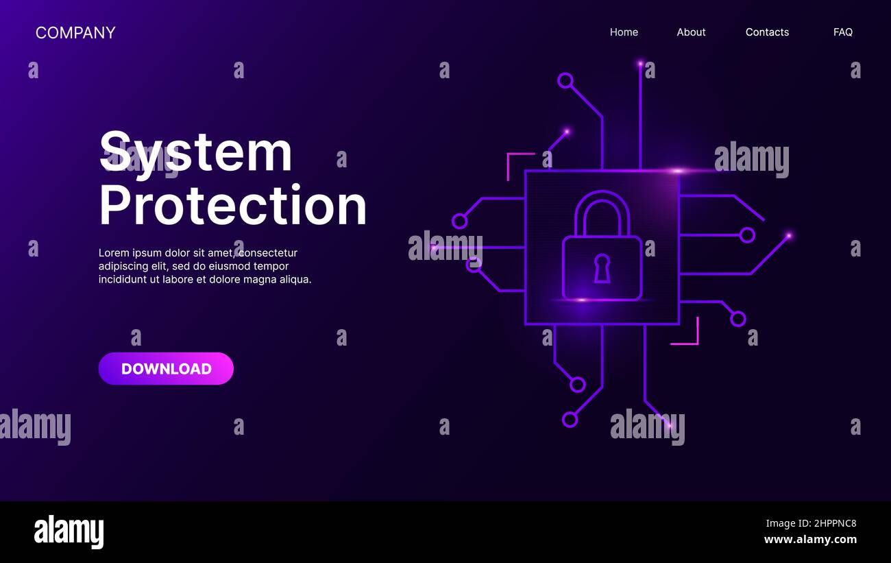 Protection du système. Modèle de bannière de page de site Web. Illustration vectorielle Illustration de Vecteur