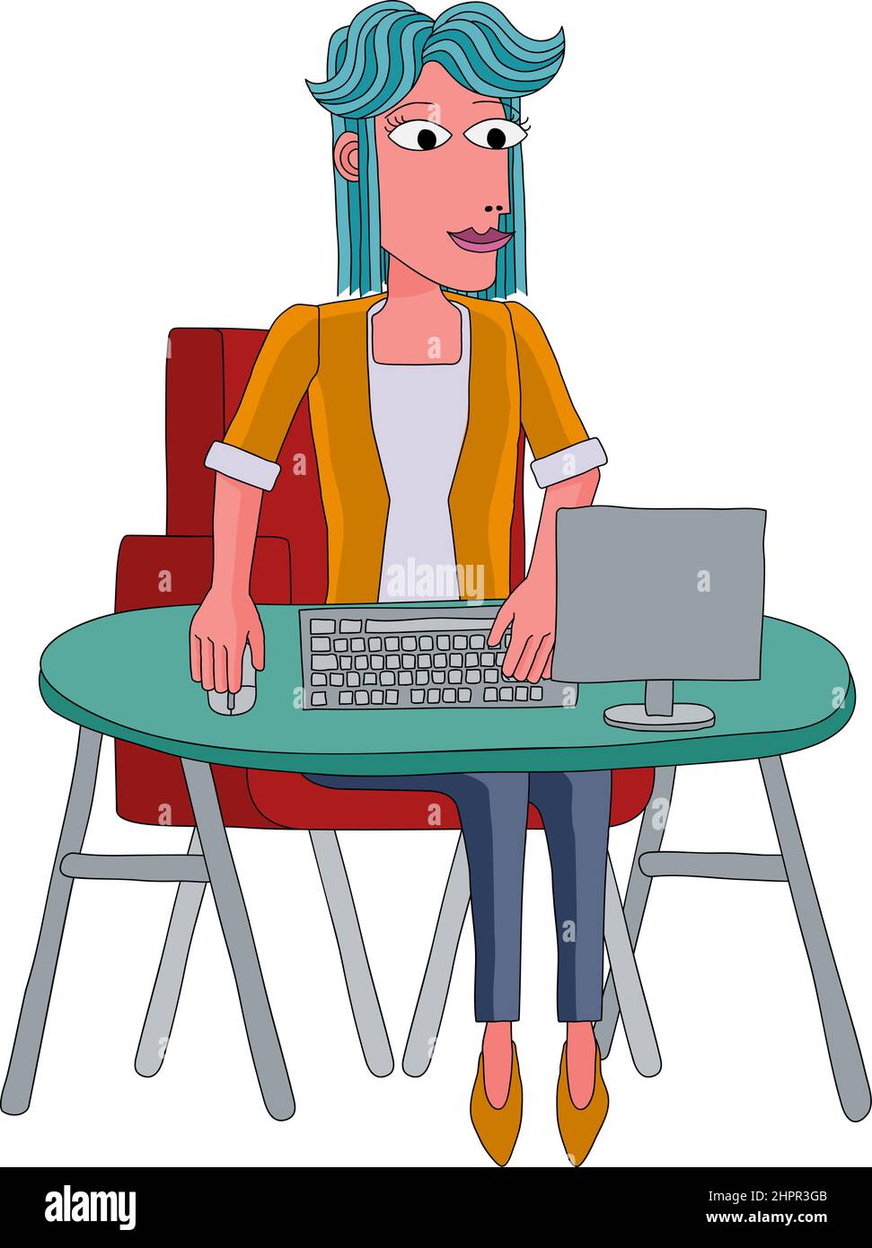 Femme travaillant derrière un poste de travail de bureau Illustration de Vecteur