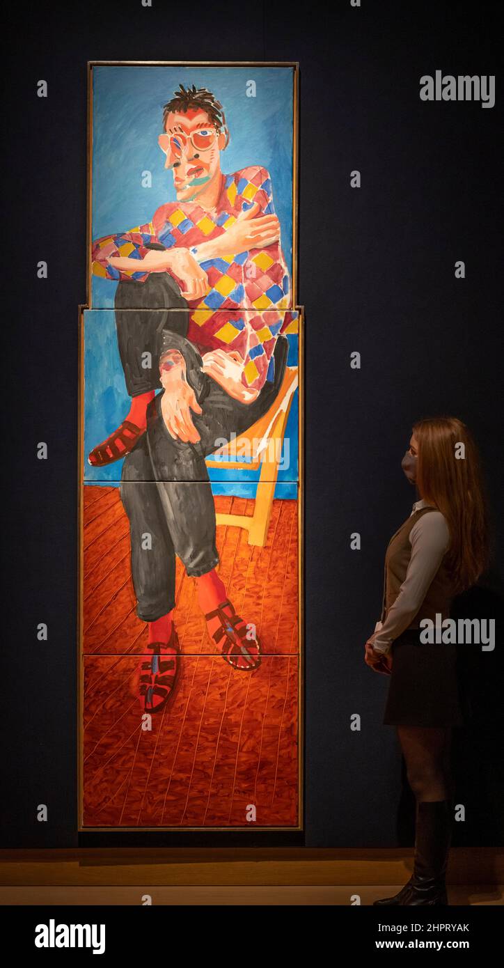 Christie’s, Londres, Royaume-Uni. 23 février 2022. Les points forts de la vente en soirée londonienne des 20e et 21e siècles et de l'art de la vente en soirée surréaliste comprennent un triptyque Francis Bacon, Lucian Freud, Picasso et René Magritte. Les ventes en ligne et en direct ont lieu le 1er mars 2022. Image : DAVID HOCKNEY (B. 1937), David graves dans une chemise Arlequin, estimation £3 000 000-5 000 000. Crédit : Malcolm Park/Alamy Live News Banque D'Images