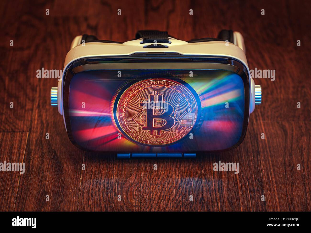 Concept monétaire métaverse, 3D verres avec visualisation bitcoin Banque D'Images