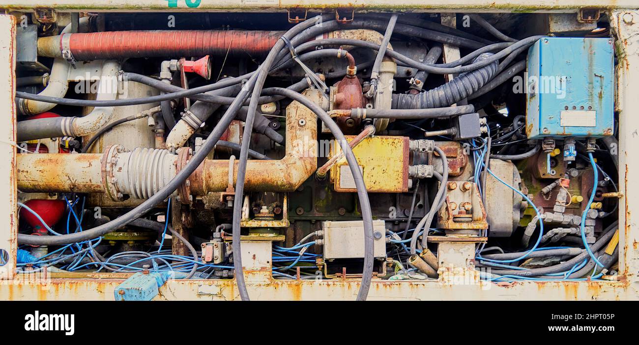 Groupe moteur diesel historique avec pompe hydraulique pour une utilisation dans une mine Banque D'Images Groupe moteur diesel historique avec pompe hydraulique pour une utilisation dans une mine Banque D'Images