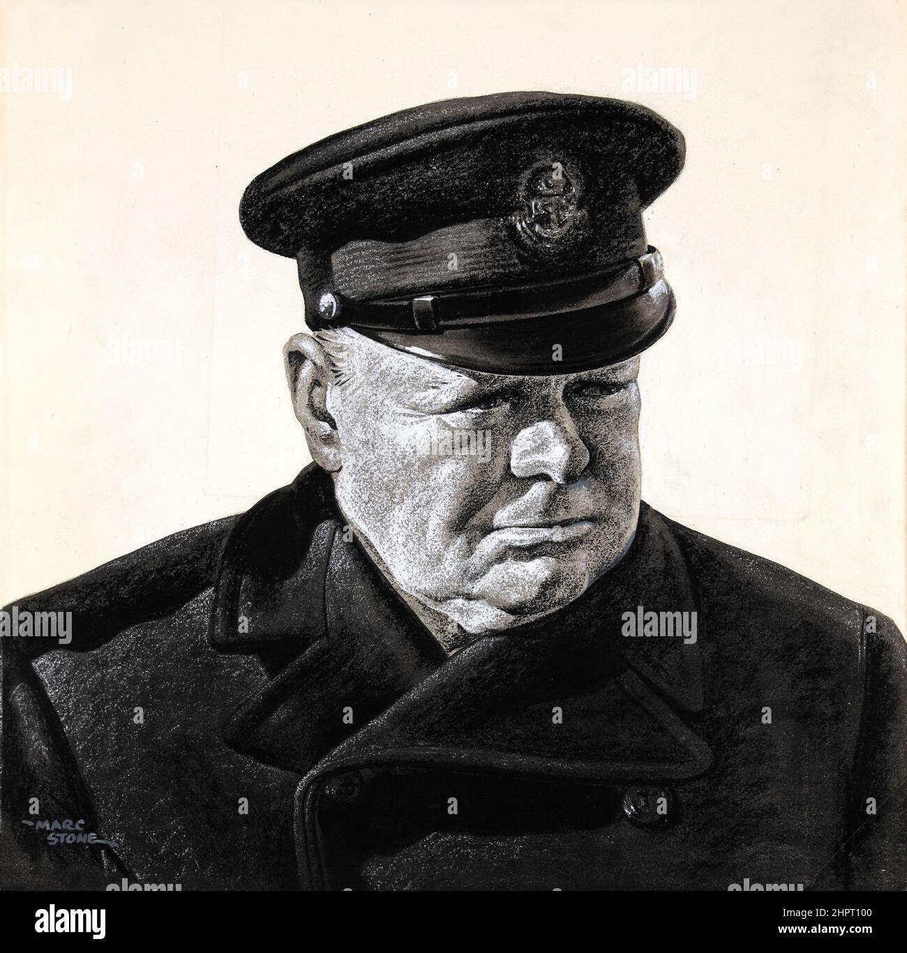 Winston Churchill, en uniforme de la Maison de la Trinité, portrait peint en grisaille par Marc Stone, 1939-1946 Banque D'Images