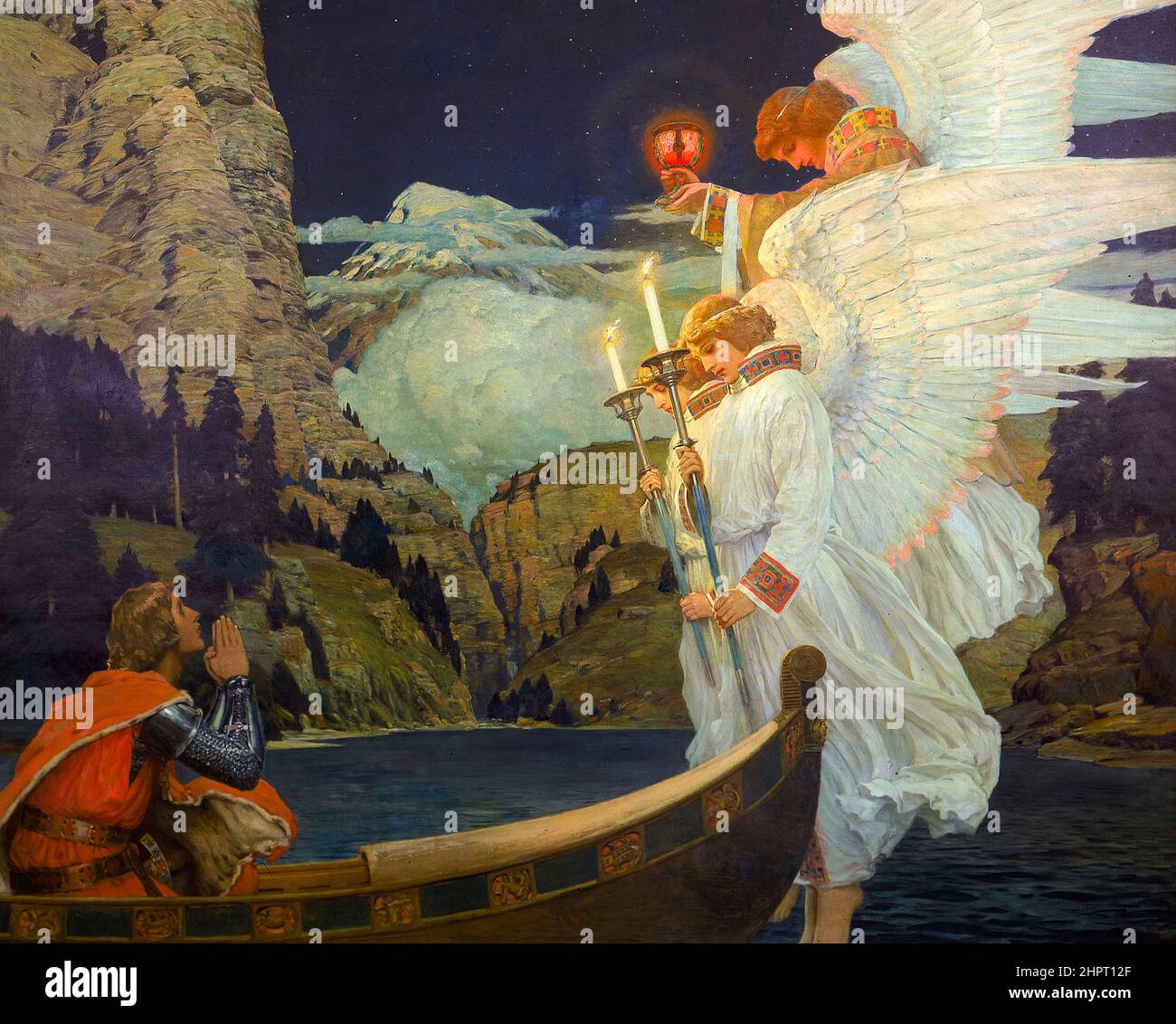 Le Chevalier du Saint Graal, peinture à l'huile sur toile de Frederick Judd Waugh, vers 1912 Banque D'Images
