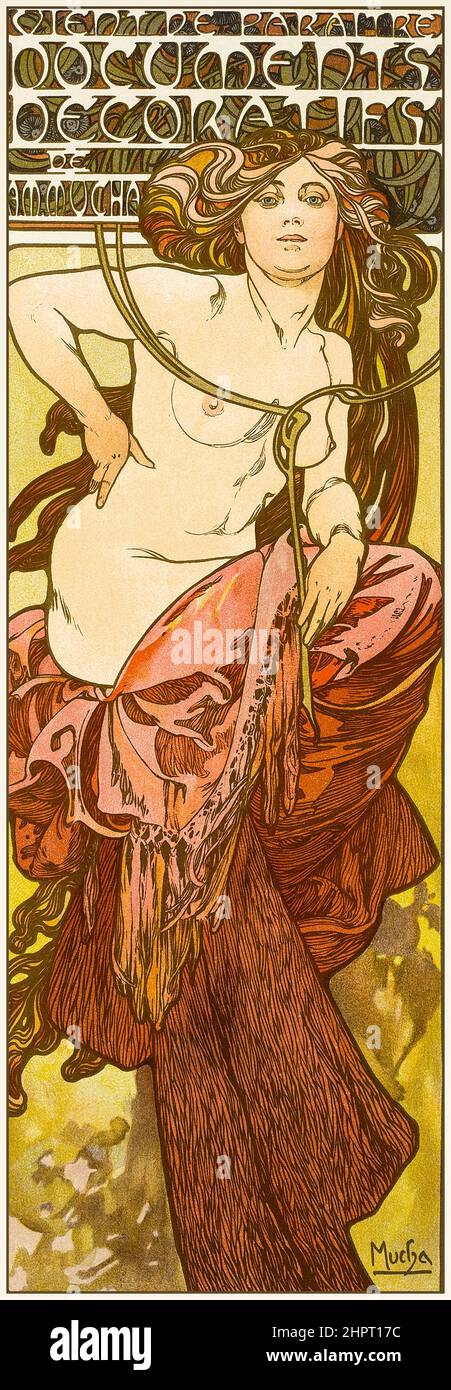 Alphonse Mucha, affiche, Publicité Art Nouveau pour les œuvres de Mucha, 1902, impression lithographique Banque D'Images