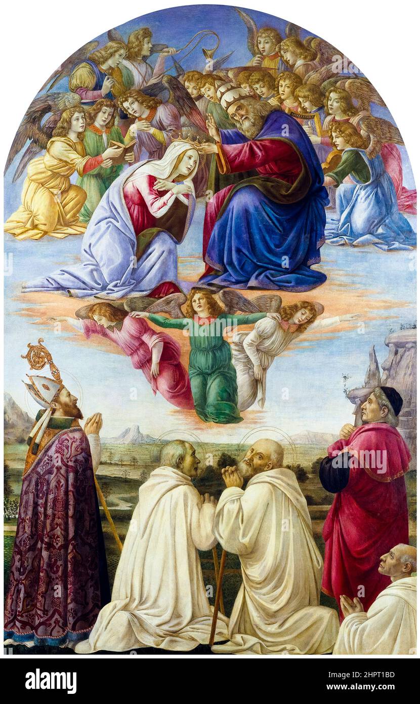Le couronnement de la Vierge, tempera et huile sur plâtre, monté sur toile par Sandro Botticelli et Domenico Ghirlandaio, vers 1492 Banque D'Images