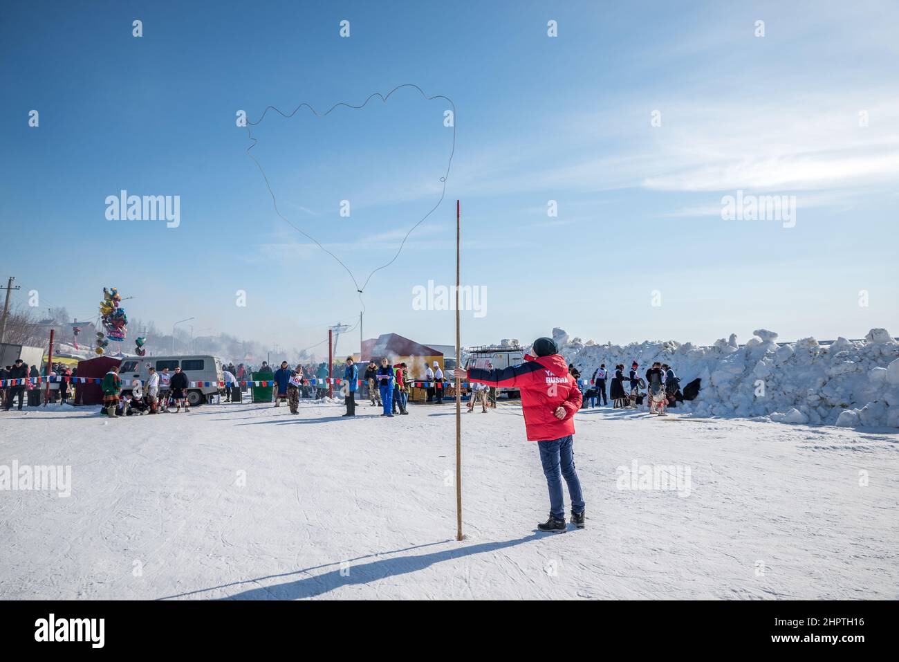 Concours Lazo au Festival des éleveurs de rennes à Salekhard, Yamalo-Nenets Autonomus Okrug, Russie. Banque D'Images