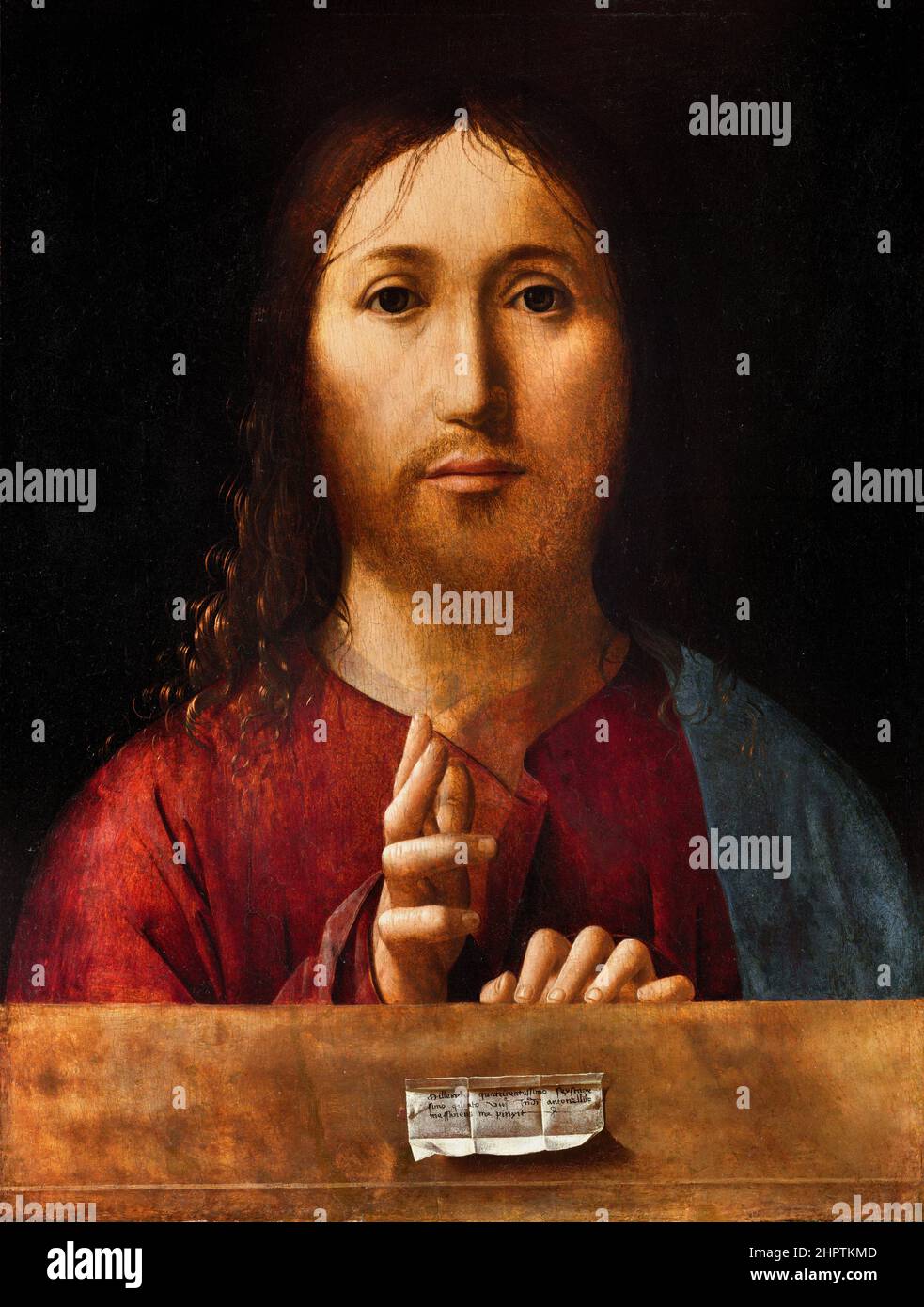 Antonello da Messina. La peinture entitiled Christ Bénédiction par l'artiste sicilien Antonello di Giovanni di Antonio (1430-1479), huile sur bois, c. 1465 Banque D'Images