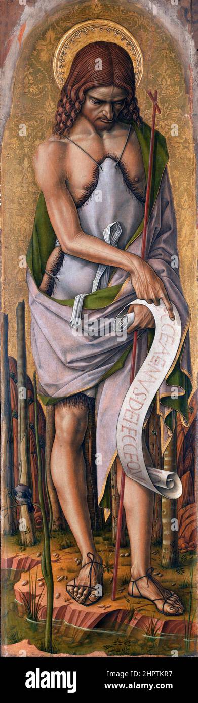 Saint Jean-Baptiste par Carlo Crivelli (c.1430-1435 - c.1495), tempera sur peuplier, 1476 Banque D'Images Saint Jean-Baptiste par Carlo Crivelli (c.1430-1435 - c.1495), tempera sur peuplier, 1476 Banque D'Images