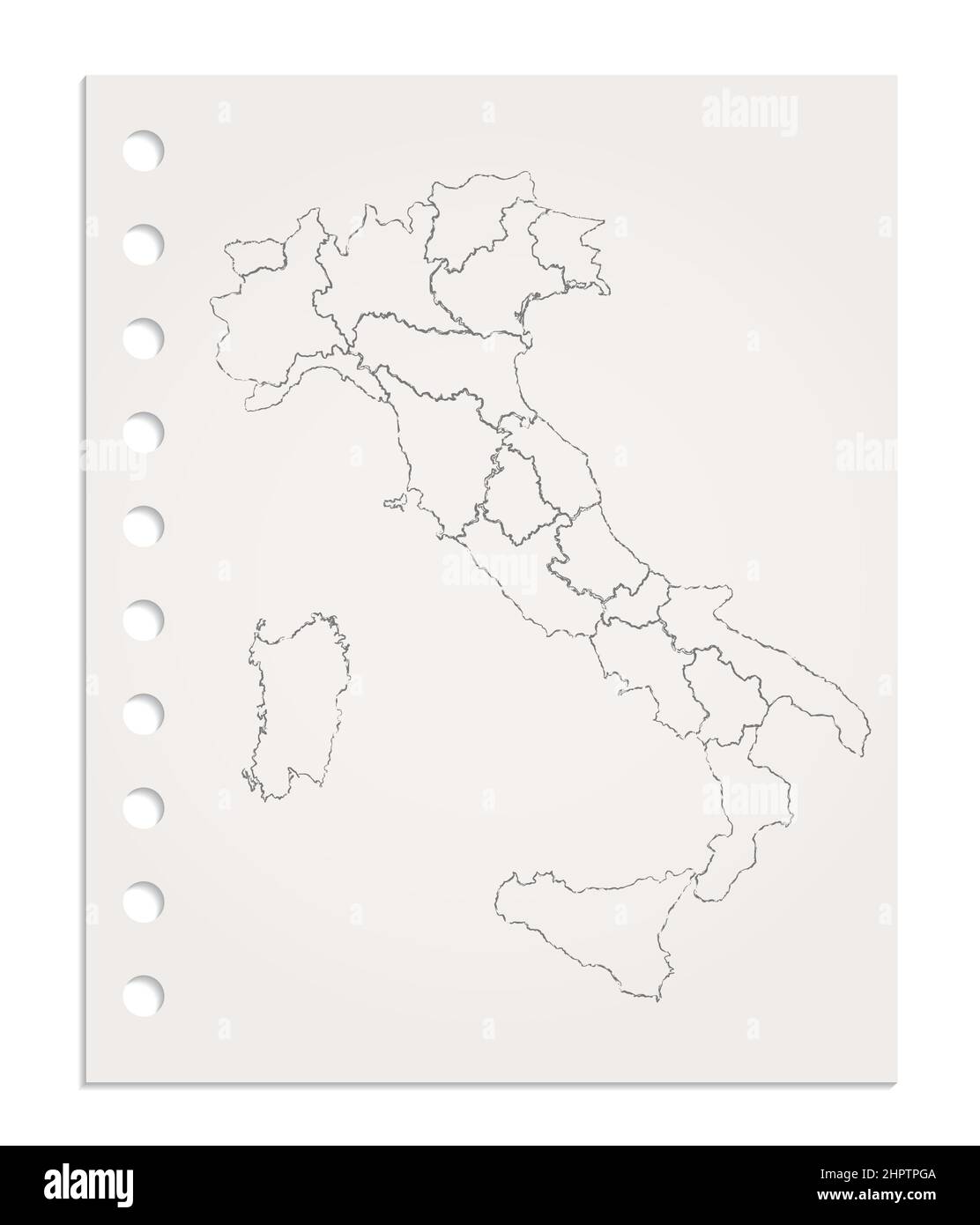 Carte de l'Italie sur une feuille de papier propre et réaliste déchirée du bloc, vierge Banque D'Images