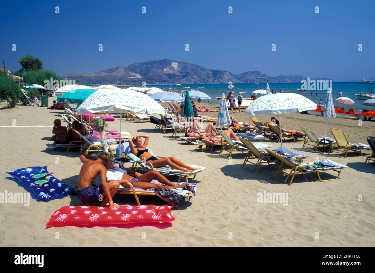 Plage de Kalamaki , île de Zakynthos, îles ioniques, Grèce, Europe Banque D'Images