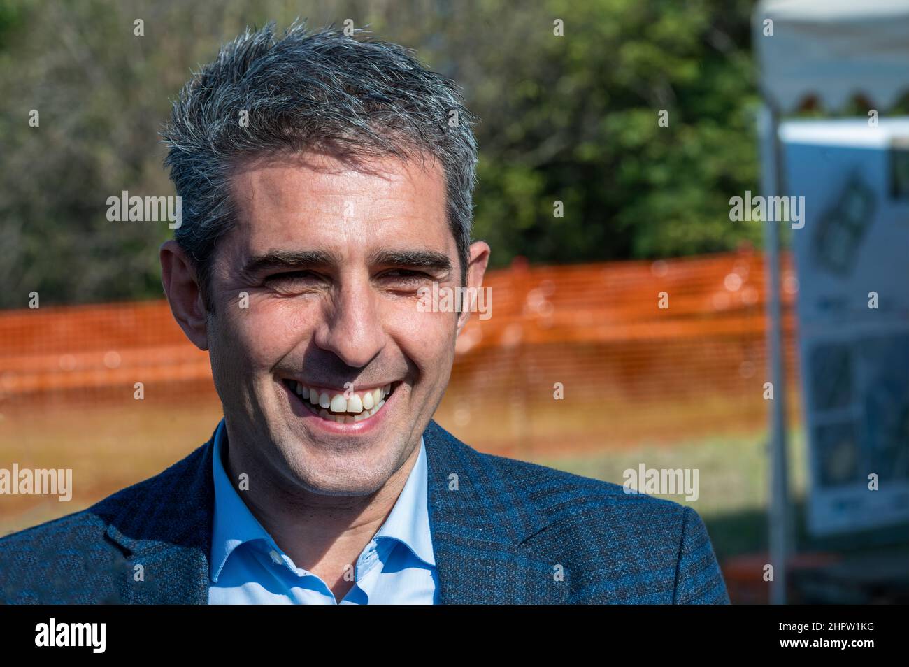 Federico Pizzarotti sindaco di Parma è a Sala Baganza (Parme) en occasion dell'inizio lavori della cassa di espansione sul torrente Baganza Banque D'Images