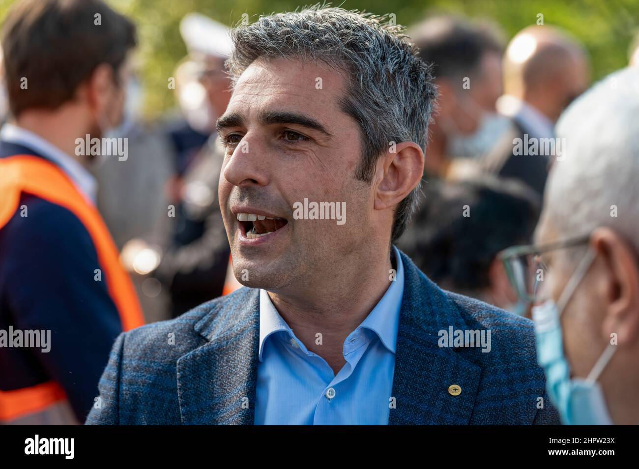 Federico Pizzarotti sindaco di Parma è a Sala Baganza (Parme) en occasion dell'inizio lavori della cassa di espansione sul torrente Baganza Banque D'Images