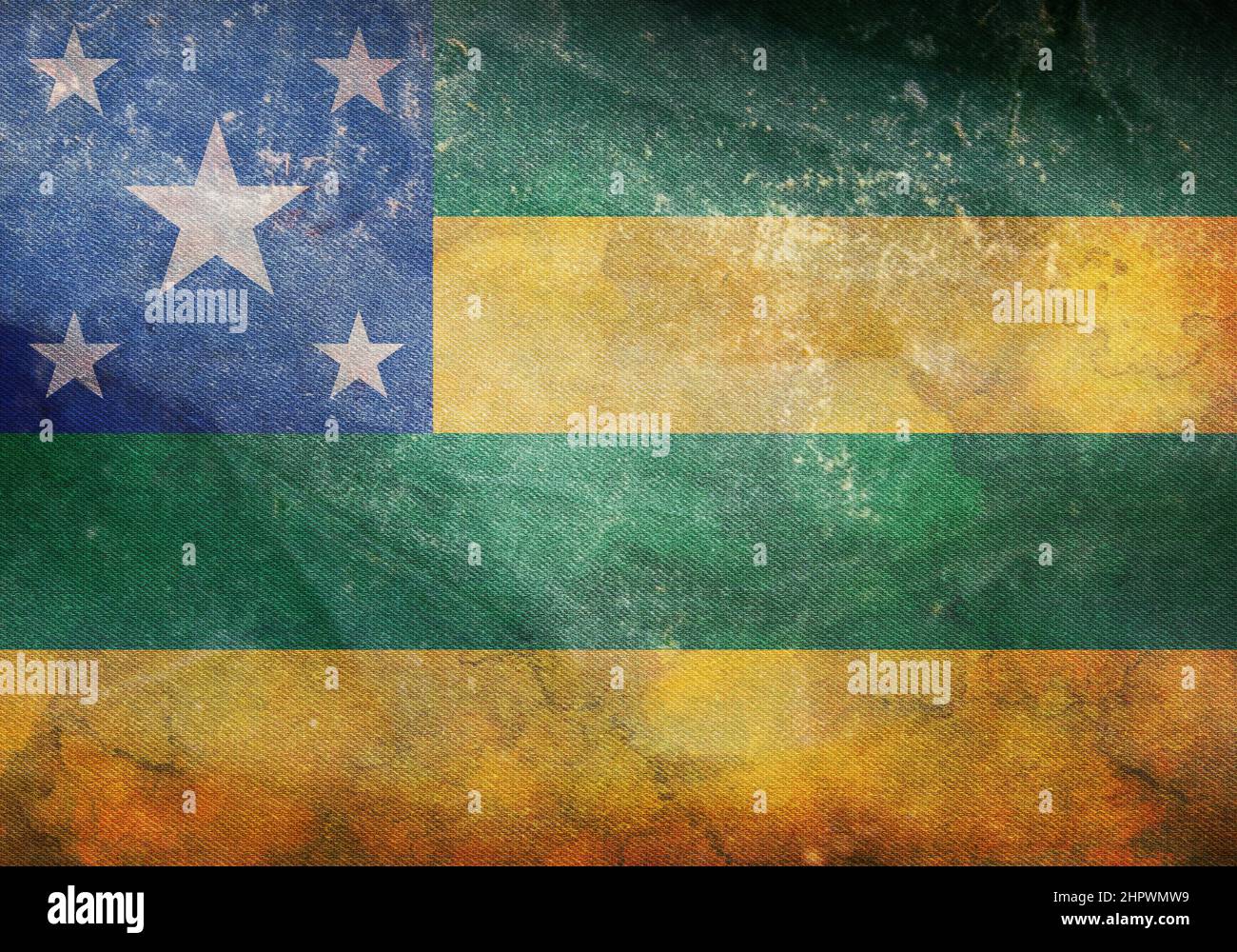 Vue de dessus du drapeau rétro Sergipe, Brésil avec texture grunge. Patriote brésilien et concept de voyage. Pas de mât. Conception de plan, présentation. Arrière-plan drapeau Banque D'Images