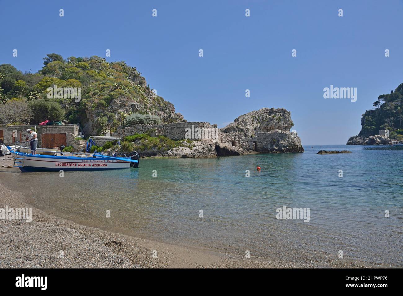 Taormina Mare, Plage de Taormina, Sicile, Italie Banque D'Images