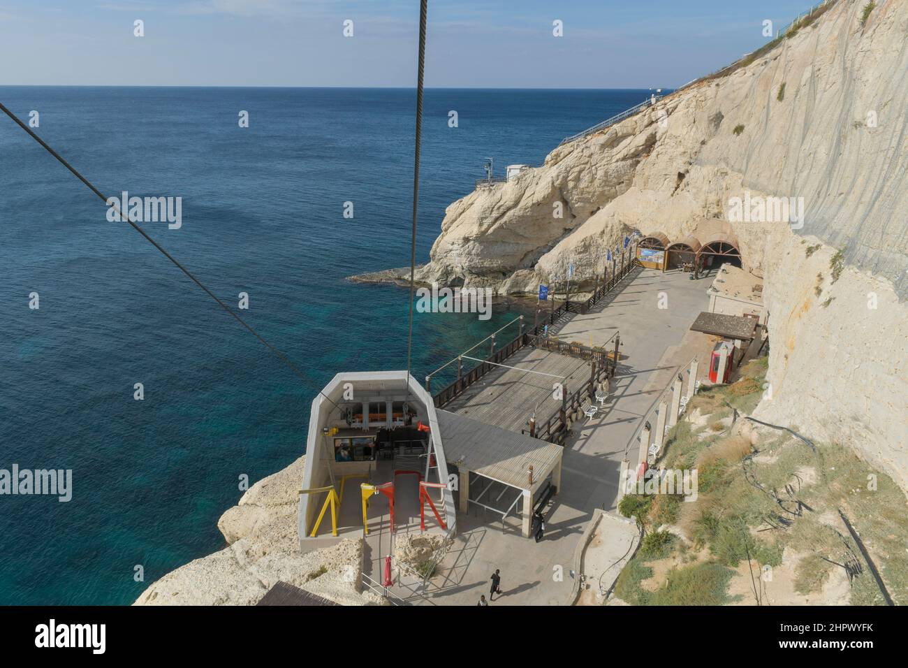 Côte, Mer méditerranée, téléphérique, rochers de Rosh Hanikra, Nord d'Israël Banque D'Images