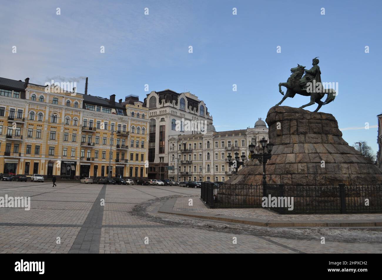 Le monument Bohdan Khmelnytsky de Sophia Square, Kiev, Ukraine, date de 1888 et a été conçu par Mikhail Mikeshin. Banque D'Images