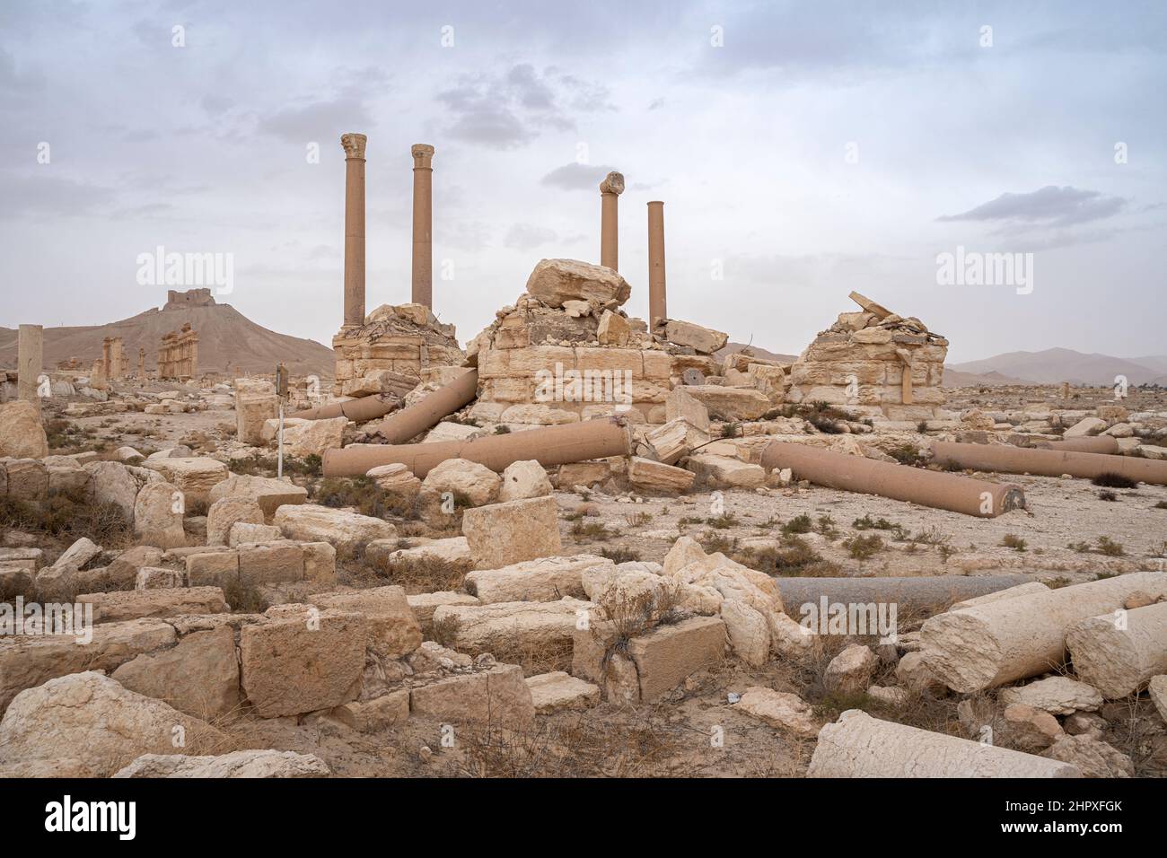 Ruines romaines dans l'oasis désertique de Palmyra, Syrie Banque D'Images