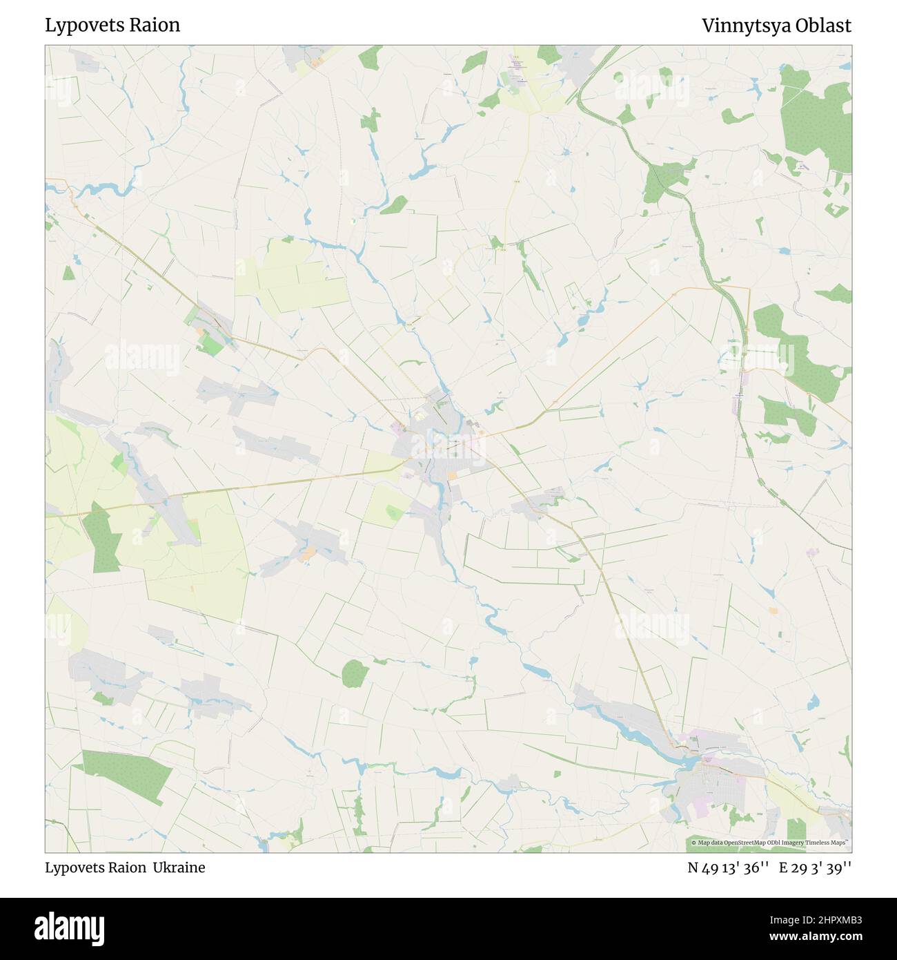 Lypovets Raion, Lypovets Raion, Ukraine, Oblast de Vinnytsya, N 49 13' 36'', E 29 3' 39'', carte, carte intemporelle publiée en 2021. Les voyageurs, les explorateurs et les aventuriers comme Florence Nightingale, David Livingstone, Ernest Shackleton, Lewis et Clark et Sherlock Holmes se sont appuyés sur des cartes pour planifier leurs voyages dans les coins les plus reculés du monde. Timeless Maps dresse la carte de la plupart des sites du monde, montrant ainsi la réalisation de grands rêves Banque D'Images