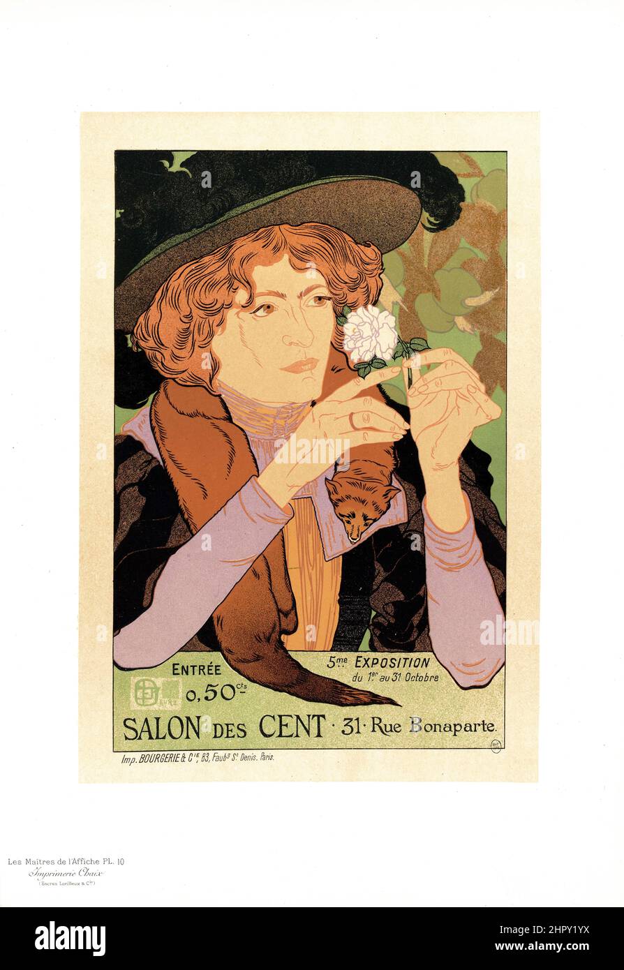 Maitres de l'affiche vol 1 - planche 10 - de Feure - salon des cent. 31, rue Bonaparte. 1895. Banque D'Images