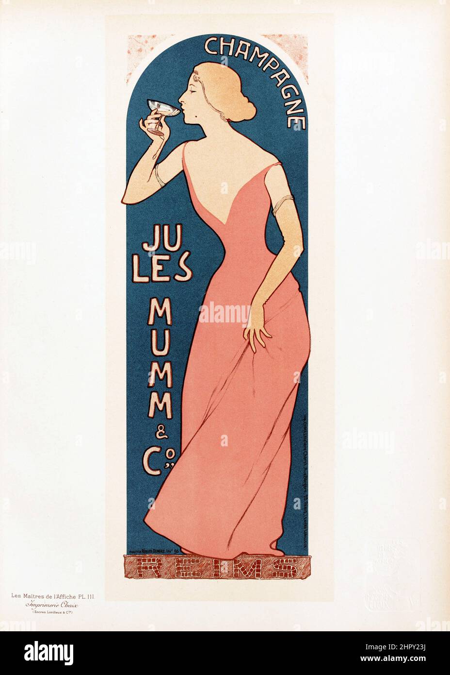 Maitres de l'affiche vol 3 - planche 111 - Realier-Dumas 1895. Champagne Jules Mumm & Co. Reims. Banque D'Images