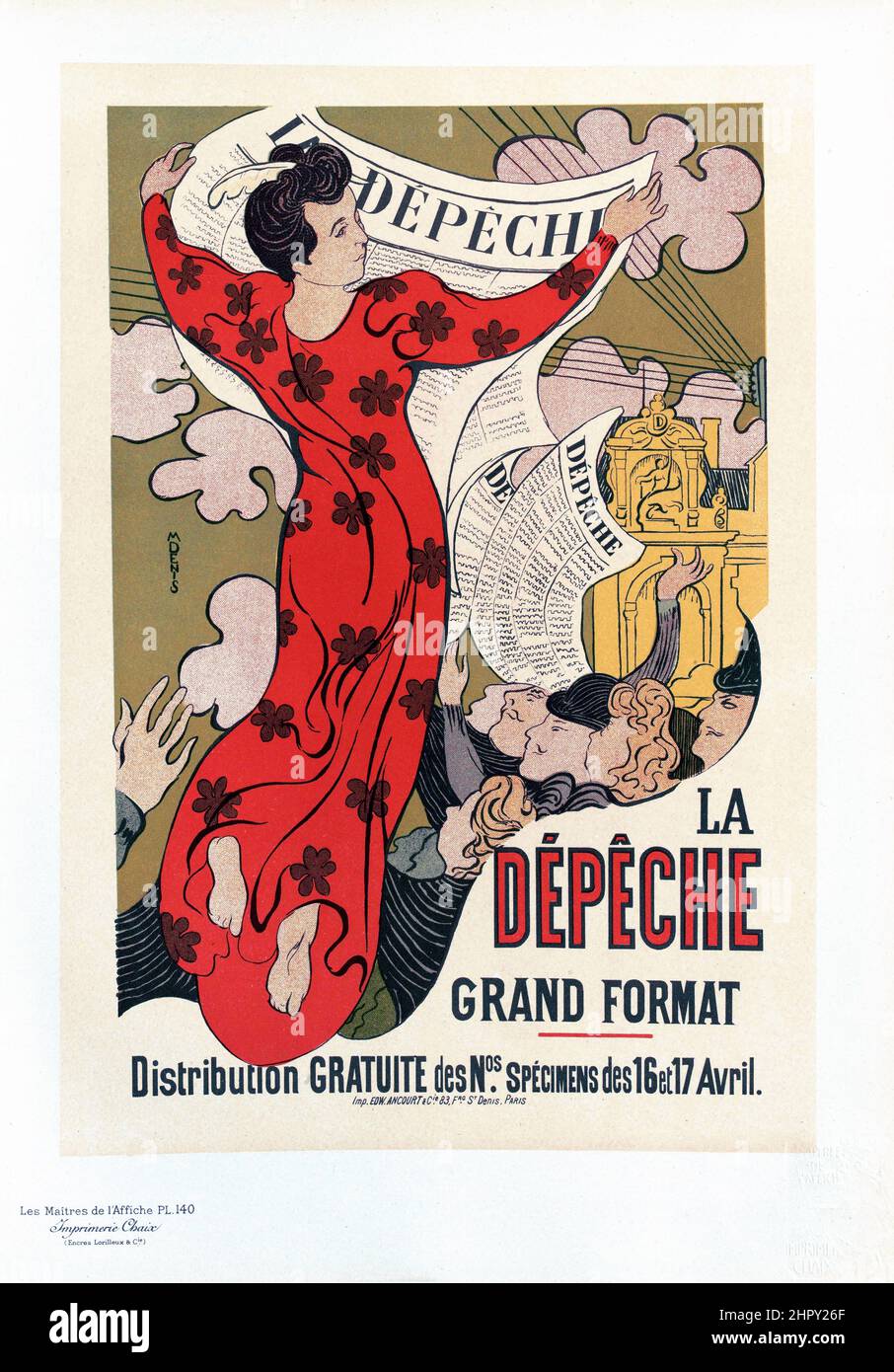 Maitres de l'affiche vol 3 - planche 140 - Maurice Denis - la Depeche, Grand format. Publicité dans les journaux. 1895. Banque D'Images