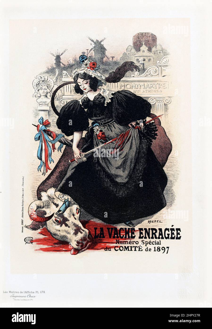 Roedel (1859-1900). La vache Enragee (des Maitres de l'Affiche), planche 179. Lithographie en couleurs. 1897. Banque D'Images