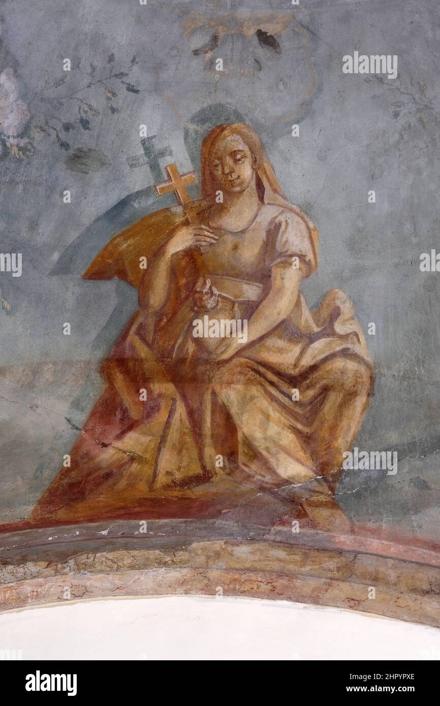La fresque de la vertu de la foi dans l'Église des Saints à Sesvete, Croatie Banque D'Images
