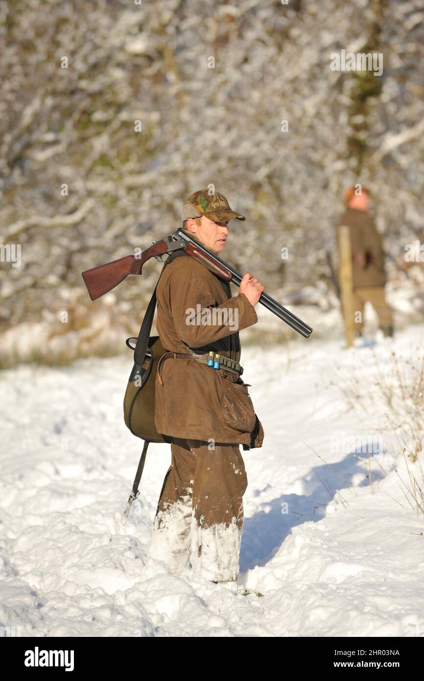 chasse au canard dans la neige profonde Banque D'Images
