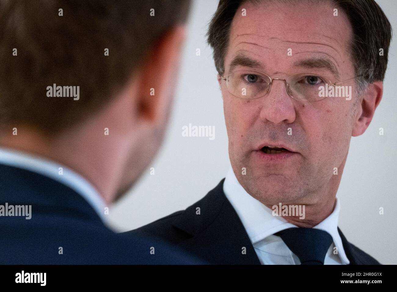 La Haye, pays-Bas, 23rd février 2022. Séminaire de l'OTAN avec le Premier ministre des pays-Bas, Mark Rutte, et le Secrétaire général de l'OTAN, Jens Stoltenberg. Le principal sujet était la situation actuelle entre la Russie et l'Ukraine. Banque D'Images La Haye, pays-Bas, 23rd février 2022. Séminaire de l'OTAN avec le Premier ministre des pays-Bas, Mark Rutte, et le Secrétaire général de l'OTAN, Jens Stoltenberg. Le principal sujet était la situation actuelle entre la Russie et l'Ukraine. Banque D'Images