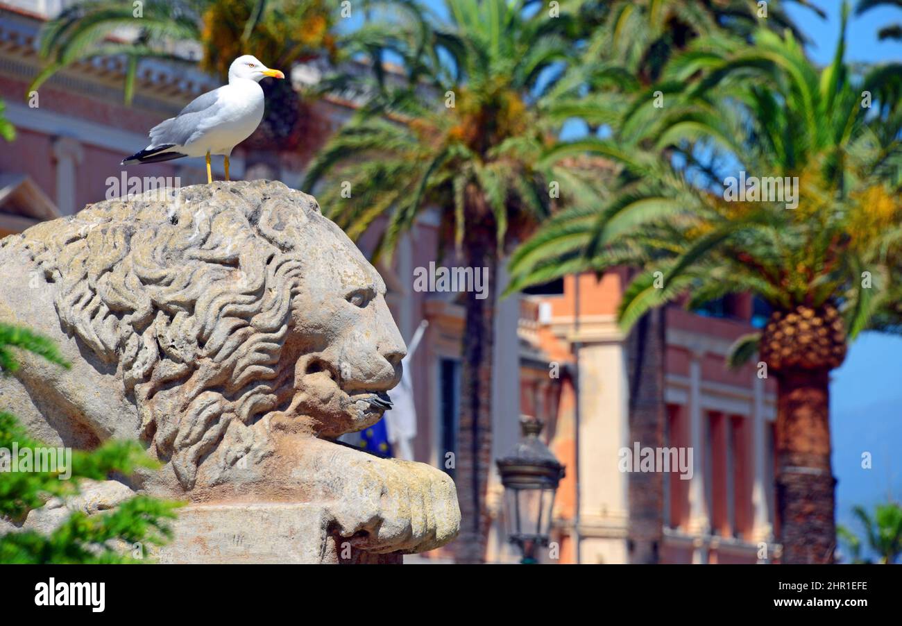 Fontaine des quatre lions dans le centre-ville, France, Corse, Ajaccio Banque D'Images