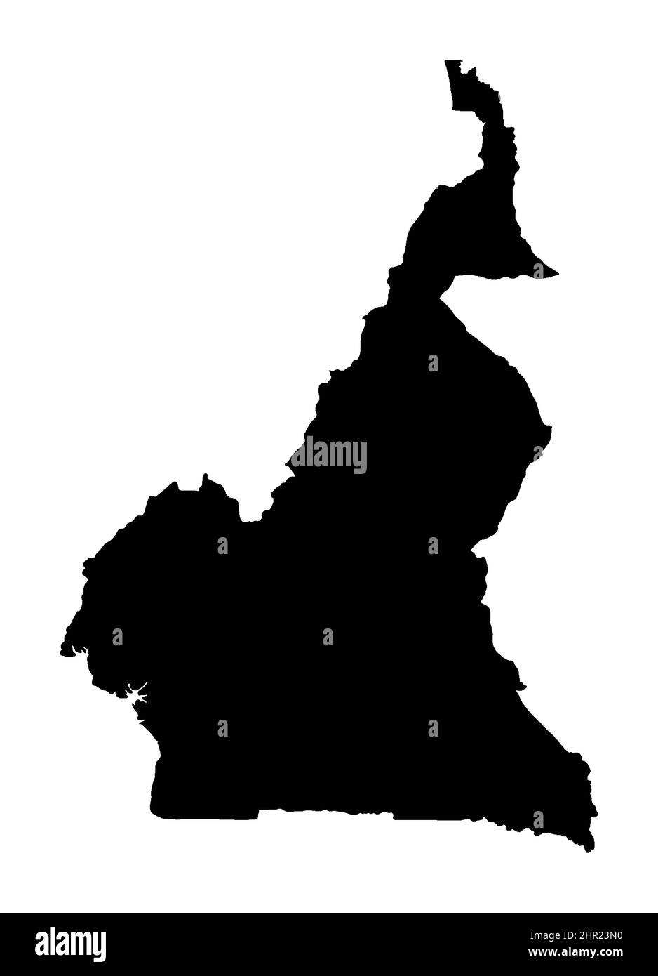 Carte de silhouette du Cameroun en noir sur fond blanc Banque D'Images