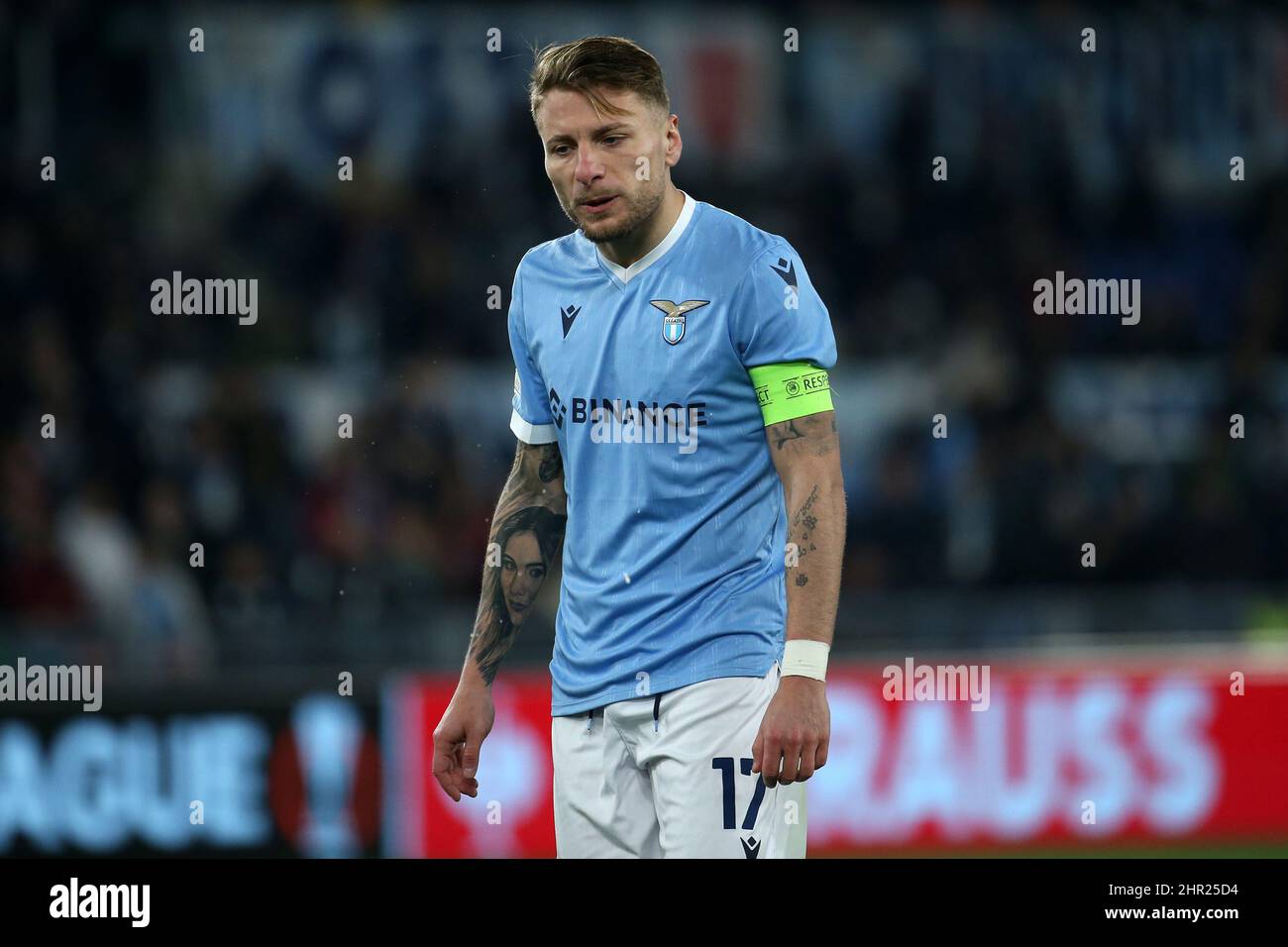 Rome, Italie. 24th févr. 2022. Ciro immobile (Lazio) réagit lors des séries Knockout du match Europa League entre SS Lazio et Futebol Clube do Porto au Stadio Olimpico le 24 février 2022 à Rome, Italie. (Photo de Giuseppe Fama/Pacific Press) crédit: Pacific Press Media production Corp./Alay Live News Banque D'Images