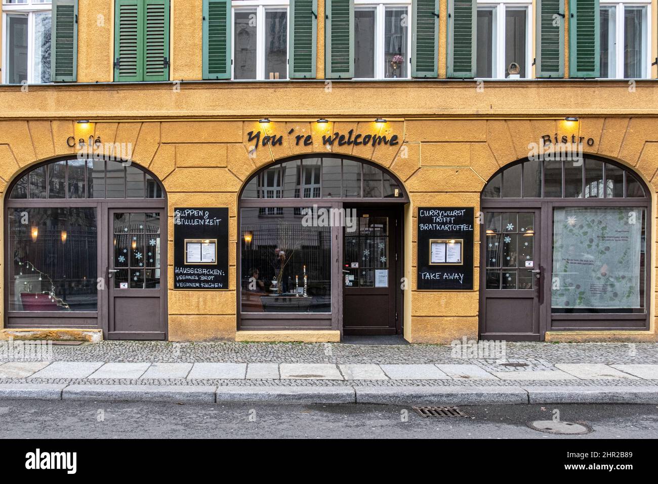 Vous êtes Welcome Bistro & café à grosse Hamburger Strasse, Mitte, Berlin, Allemagne Banque D'Images